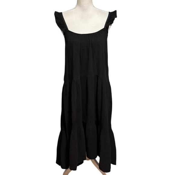 Xirena Size XS Rumer Scoop Neck Flutter Ruffle Sleeve Gauze Tiered Midi Dress - Picture 3 of 7